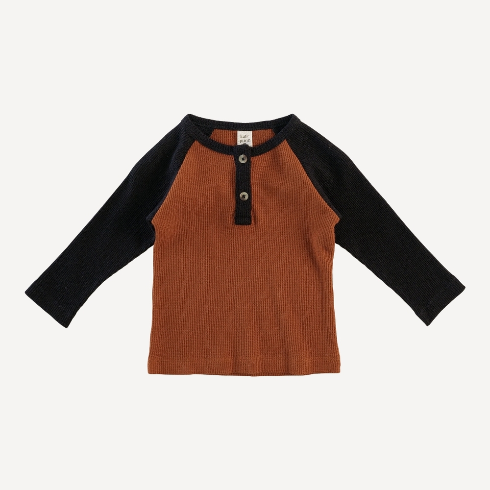 NWT 4T Kate Quinn Long Sleeve Baseball Tee Brown Sugar Black Thermal Cotton